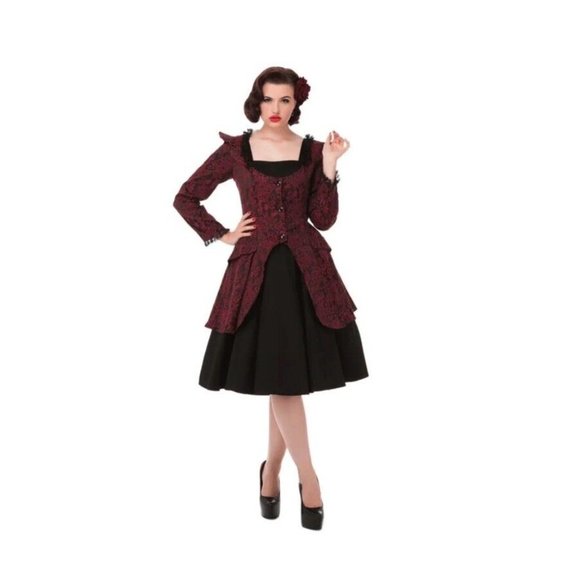 H&R Hearts and Roses Red Floral Gothic Steampunk Corset Jacket Women’s Size 8 - Picture 2 of 8